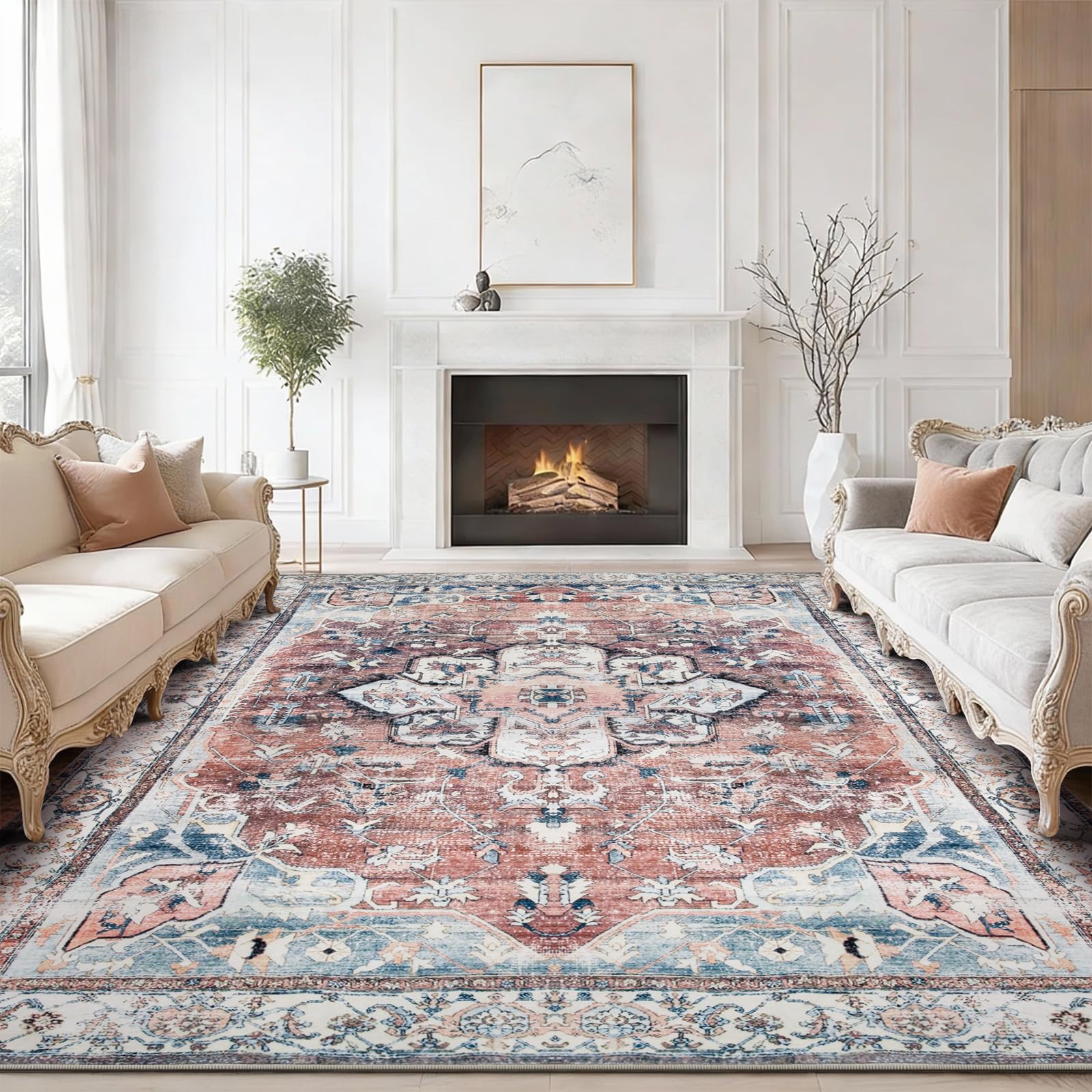 Sour Lemon Rugs Living Room Large 120x160 - Machine Washable Rug - Area Rugs for Bedroom - Large Boho Rug Vintage Rugs Anti Slip Fluffy Carpet for Living Room, Bedroom