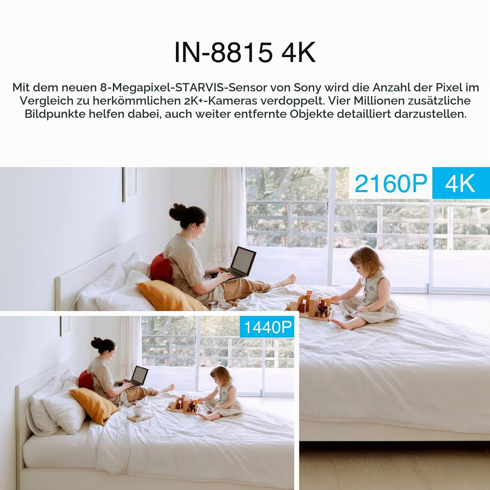 INSTAR IN-8815 4K Innenkamera weiß, WLAN/LAN/PoE, steuerbare PT IP Kamera, HomeKit Secure Video, AI-Personenerkennung, IR-Nachtsicht, 2-Wege-Audio, Alarm I/O, Audio-Ausgang, MQTT, WPA3
