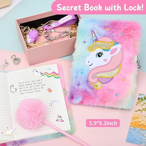 Miniatura 3 de Tacobear Regalos de unicornios para niñas y niños de 6, 7, 8, 9, 10 años de edad con luz de estrella, almohada de papelería, diario de felpa con