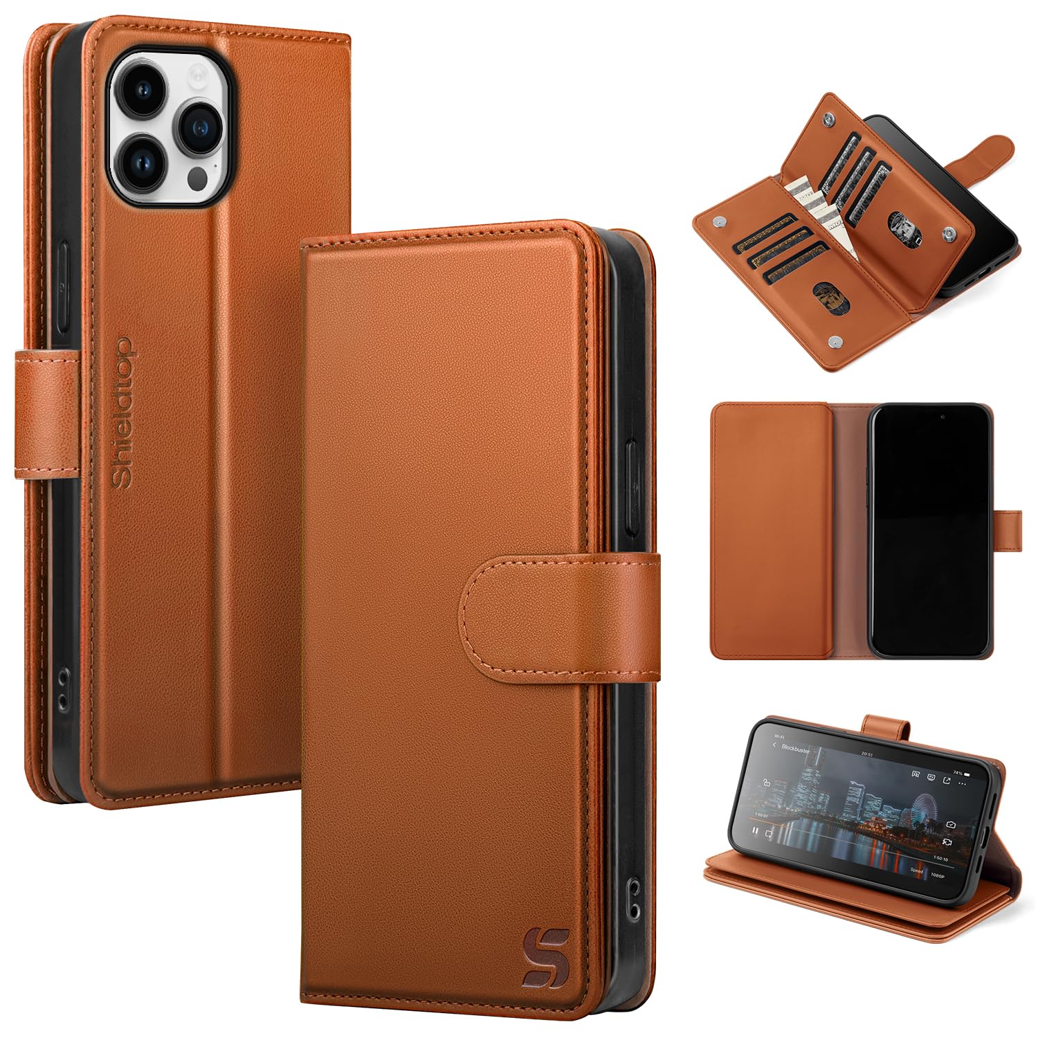 Shieldtop Compatible with iPhone 14 Pro Wallet Case with Card Holder,Women Men RFID Blocking PU Leather Folio Flip TPU Protective Cover Credit Card