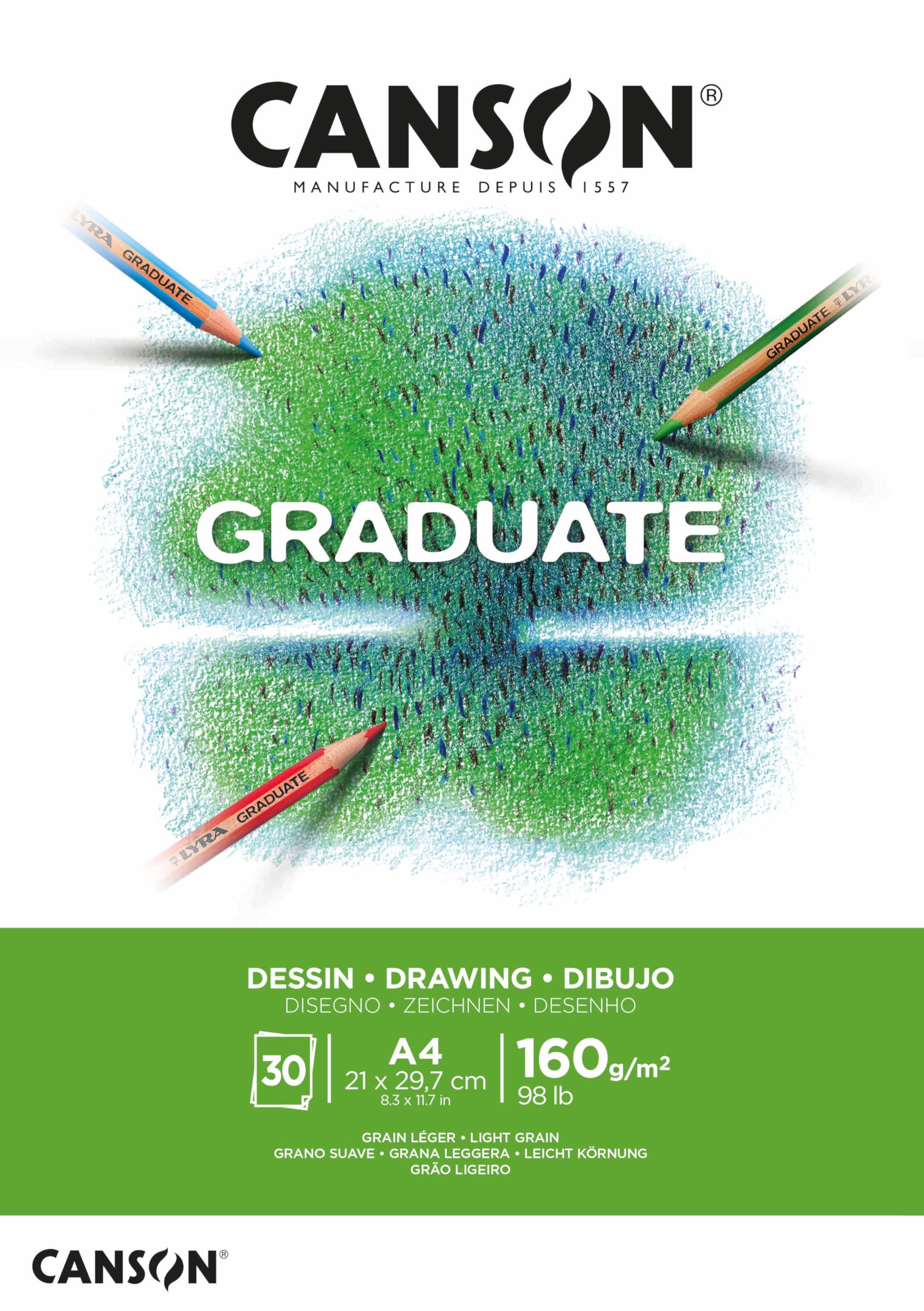 Canson Graduate Dibujo Bloc Encolado A4 30H Fino 160g Blanco Natural