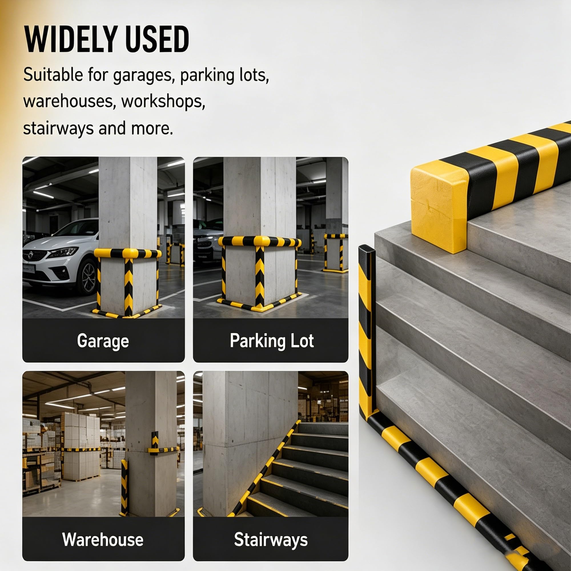 Bandes Sécurité Jaune Et Noir, Lot De 4 Protecteurs D'Angle Autocollants en Mousse NBR, Protection Mur Garage pour Usine, Zone De Stationnement, Quai De Chargement