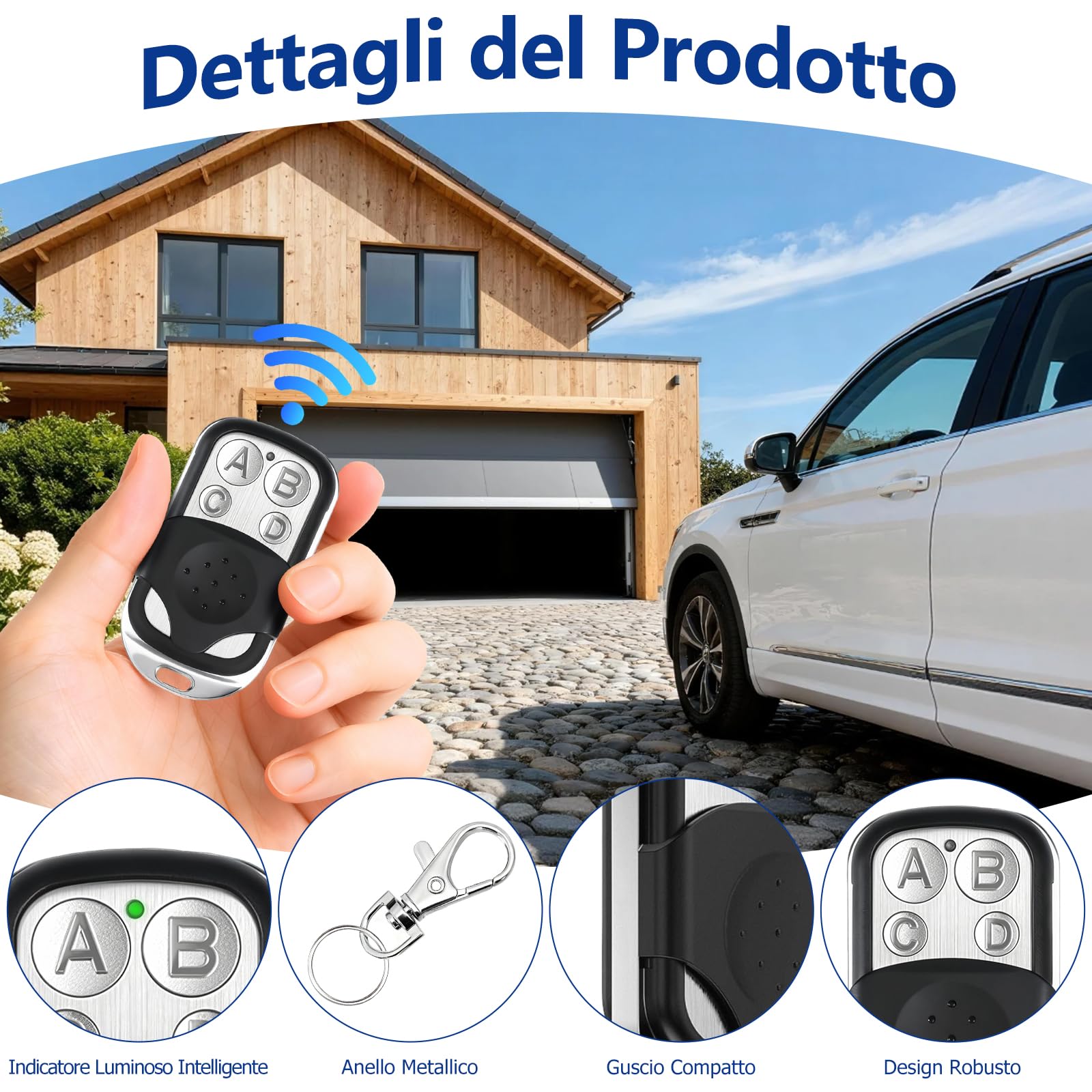 Generic Telecomando per Cancello Garage (Set da 2) compatible with Porte da Garage – Trasmettitore 433 MHz, Funzione di Clonazione, 4 Tasti Programmabili,Dwa piloty do garażu