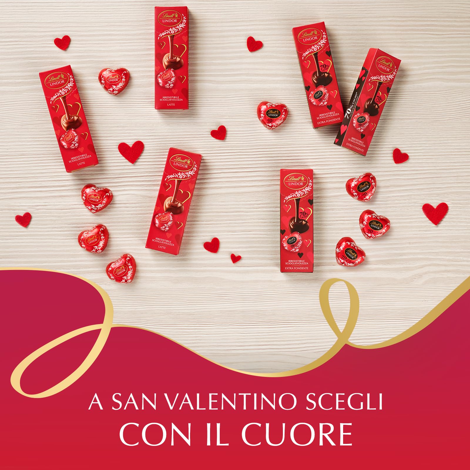 Lindt LINDOR Tubino Cuori, Confezione di Cuori LINDOR al Cioccolato al Latte, Formato 41g