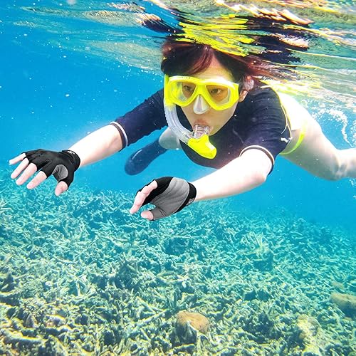 Miniatura 8 de FitsT4 Sports Guantes de palma acolchados de medio dedo para buceo, vela, moto acuática, embarque de pie, kayak y esquí acuático, adecuados para