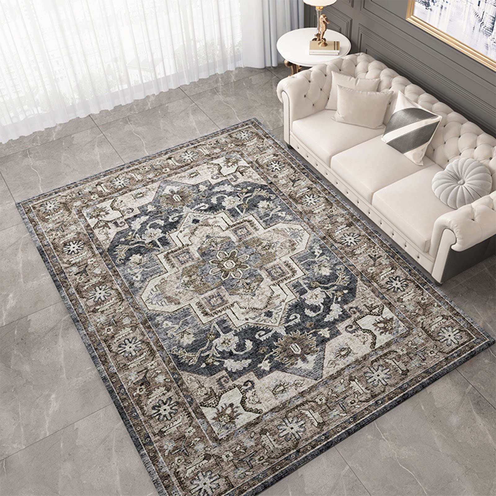 CHOT Area Rug Soft & Stain Resistant Carpet Washable Backing Rugs for Living Room Bedroom Dining Anti-Slip Distressed Vintage Medallion Rug Indoor Rug 140 * 200cm