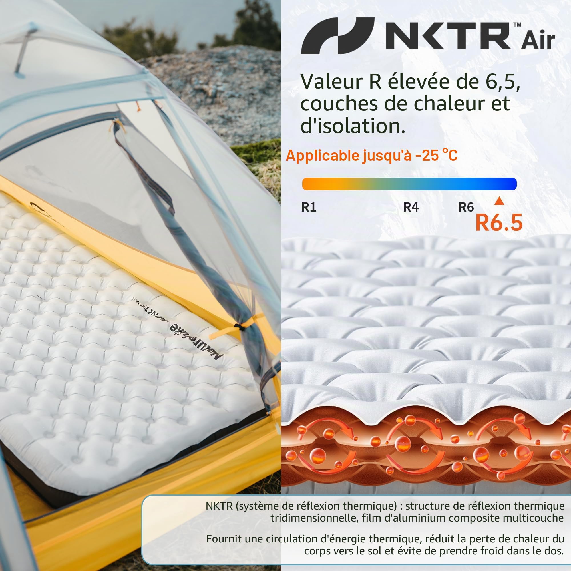 Naturehike Auto-gonflant 6.5R Valeur Matelas de Camping Tapis de Camping Gonflable Matelas Gonflable Portable pour Dormir Seul pour Le Trekking La Randonnée L'alpinisme Le Backpacking Le Plein Air