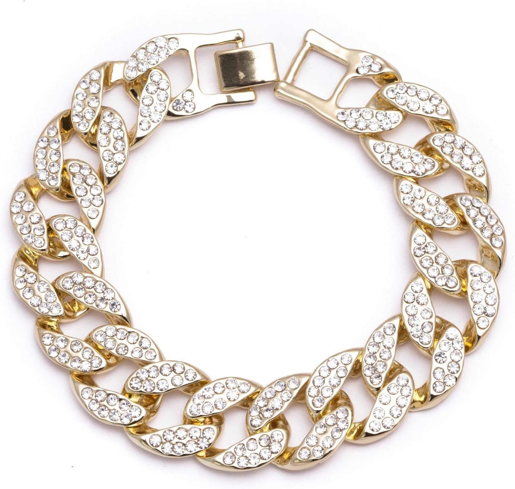 Bling King Gold Plated Chunky Cuban Link Bracelet with Bling 2 Rows