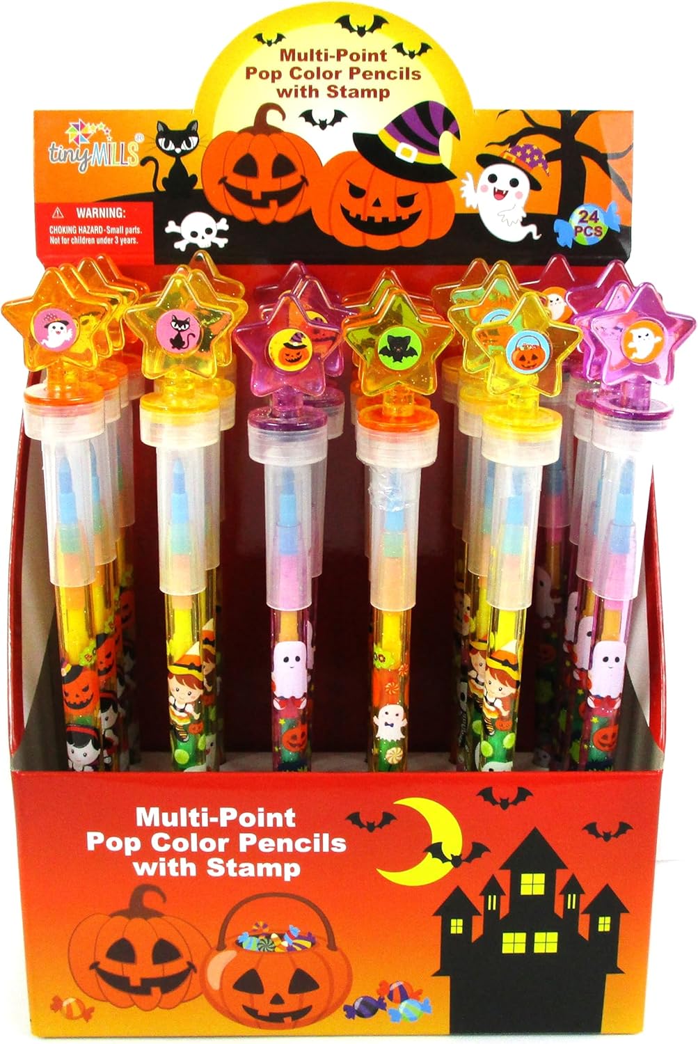 TINYMILLS 24 Pcs Halloween 2 in 1 Stackable Stacking Crayon