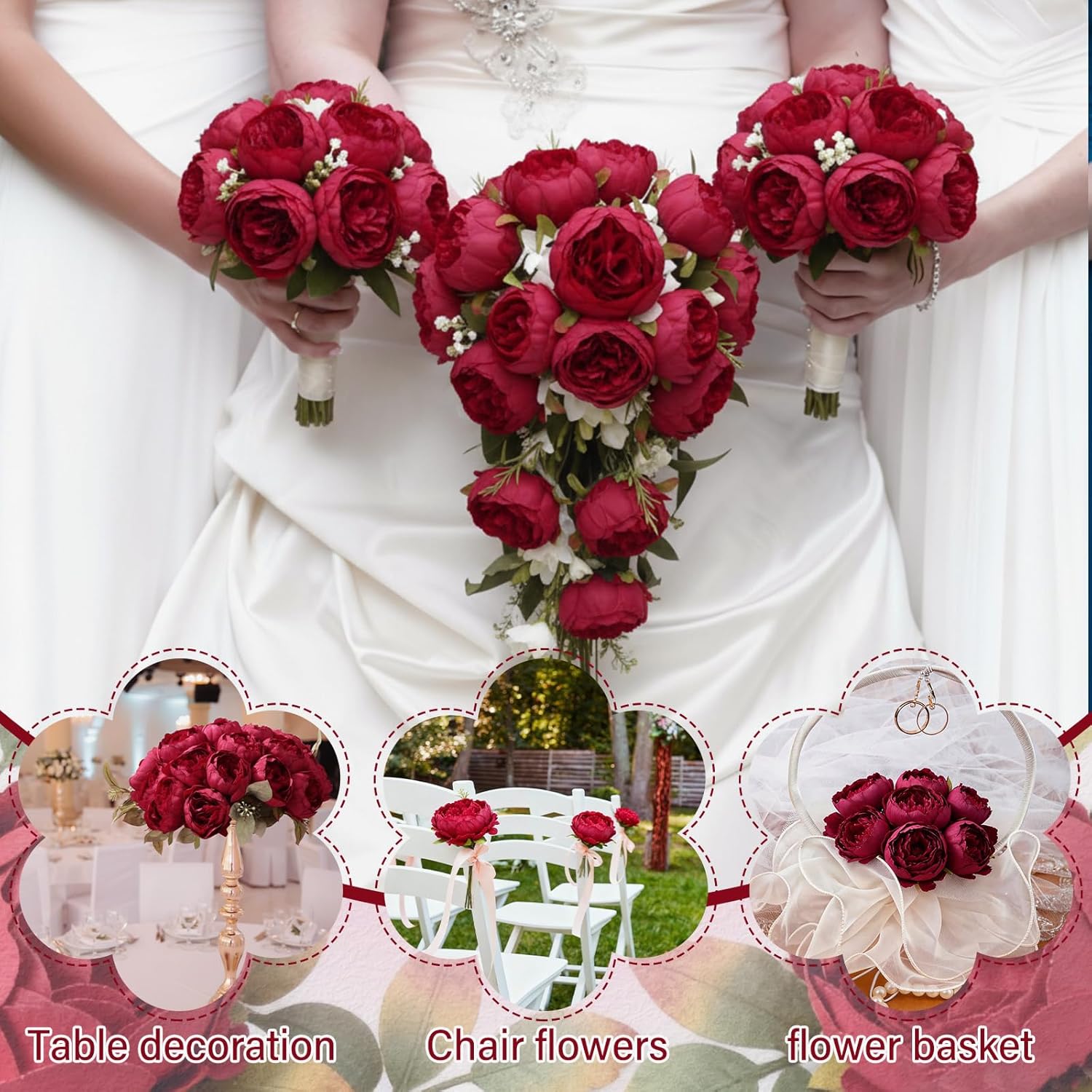 50 Pcs Artificial Peony Flower Bulk 3.5 Inch Silk Peony Flowers Heads with Stems Realistic Fake Roses for DIY Wedding Craft Bridal Bouquets Table Centerpieces Vase Home Decor (Burgundy) - Image 6