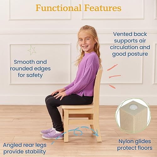 Miniatura 5 de ECR4Kids Juego de mesa y silla de madera dura de 24 x 24 pulgadas, altura de asiento de 12 pulgadas, muebles para niños, blanco antiguo, 3 piezas