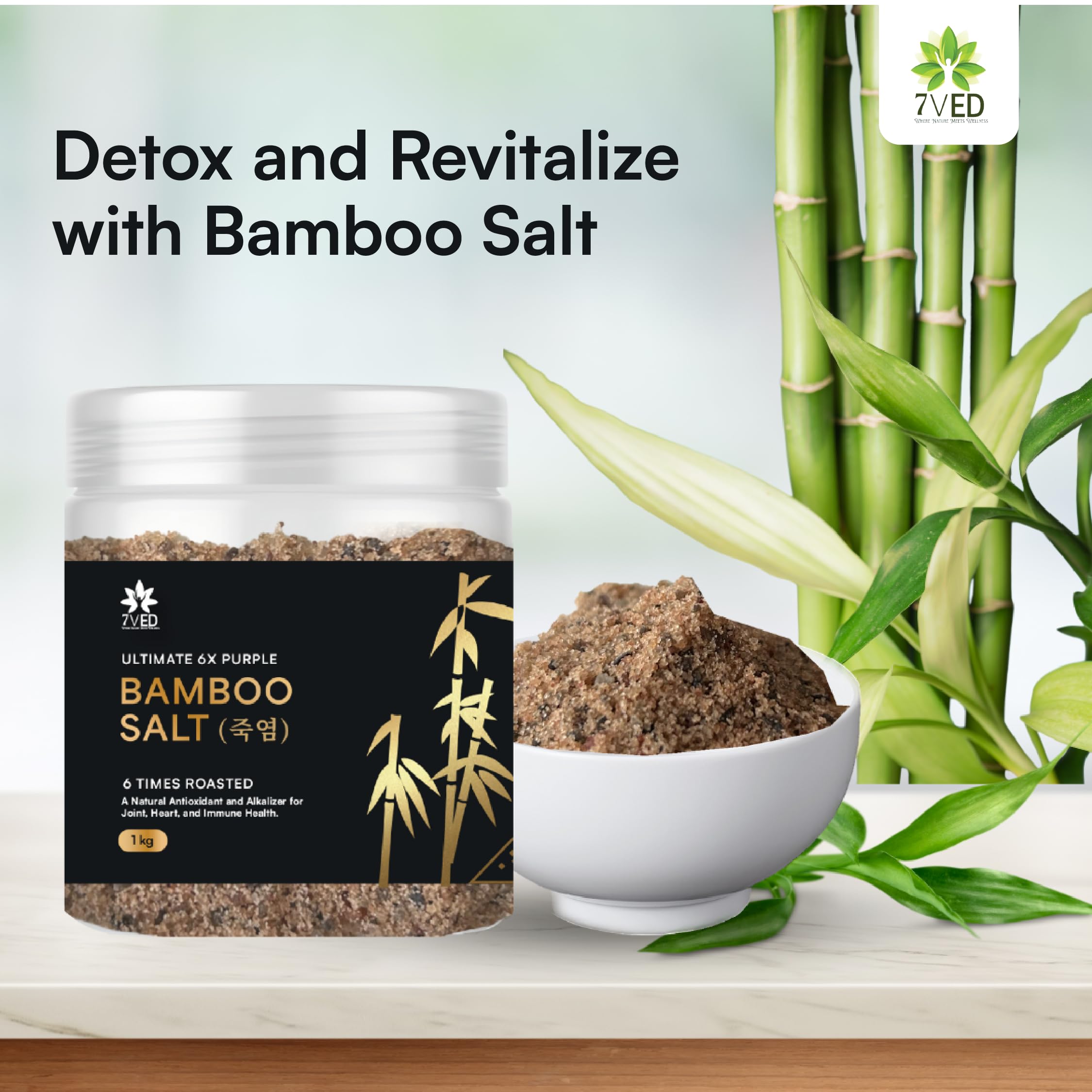 7VED Bamboo Salt, 1kg - Antioxidant, Anti-inflammatory, Supports Joint & Bone Health, Heart Health, Immune Booster, Detoxifier, Alkalizing Effect - Image 5 thumbnail