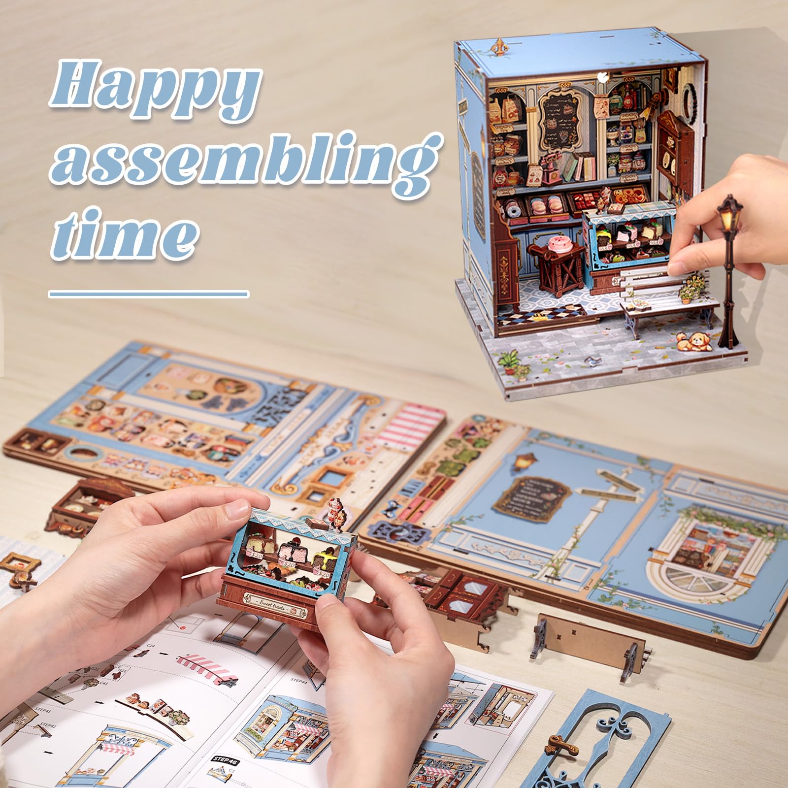 Fsolis Book Nook Patisserie – Puppenhaus Bausatz für Jugendliche ab 14 Jahren – 3D Puzzle zur Dekoration von Bücherregalen und Zimmern (Sweet Marie)