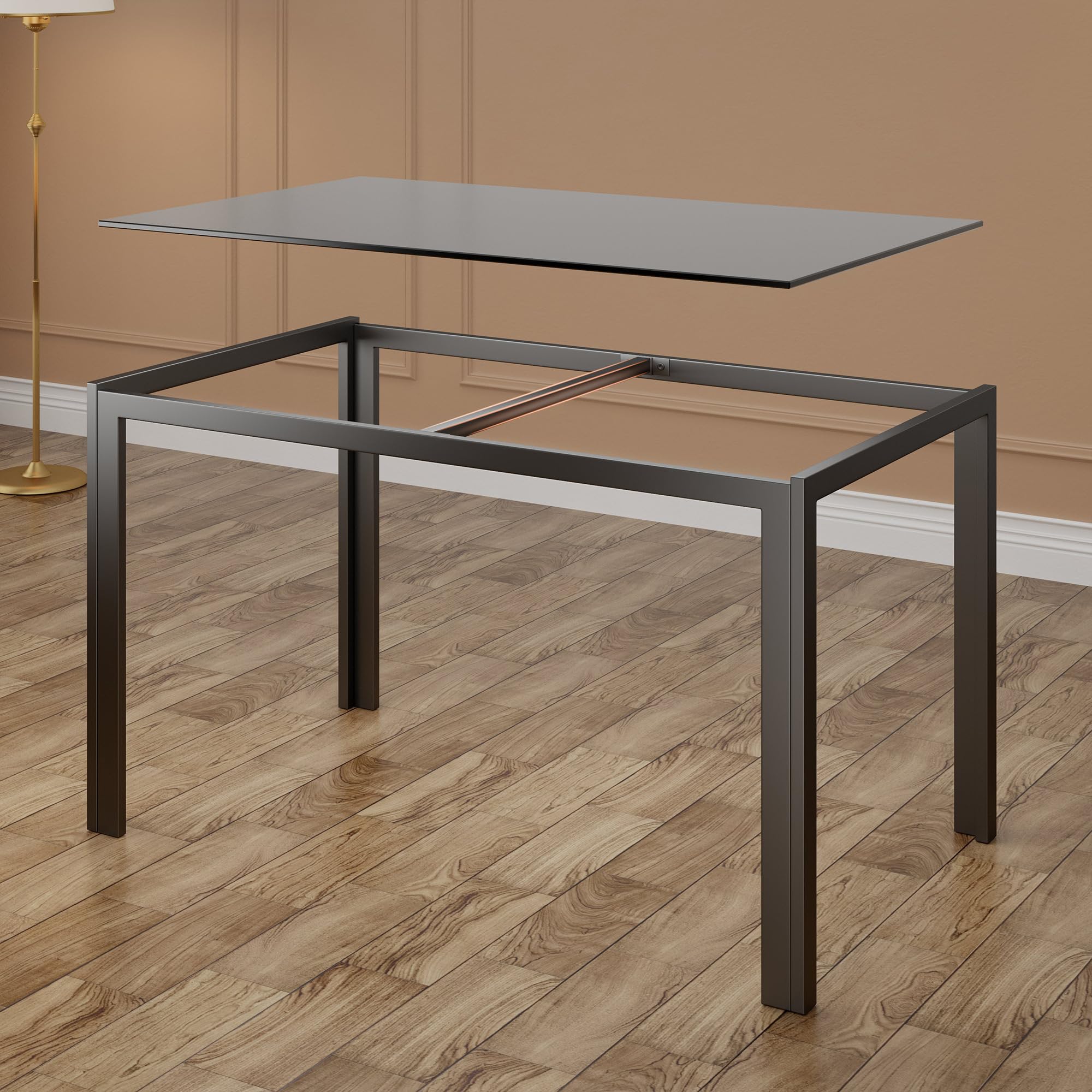 Bealife Table à Manger avec 4 Chaises, Table Rectangulaire en Verre Trempé et Chaises en Similicuir Noir