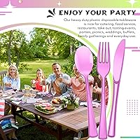 Vista 4 de Minatee Juego de 150 piezas de cubiertos desechables de plástico, cubiertos de plata resistentes, juego de utensilios 50 tenedores, 50 cuchillos, 50