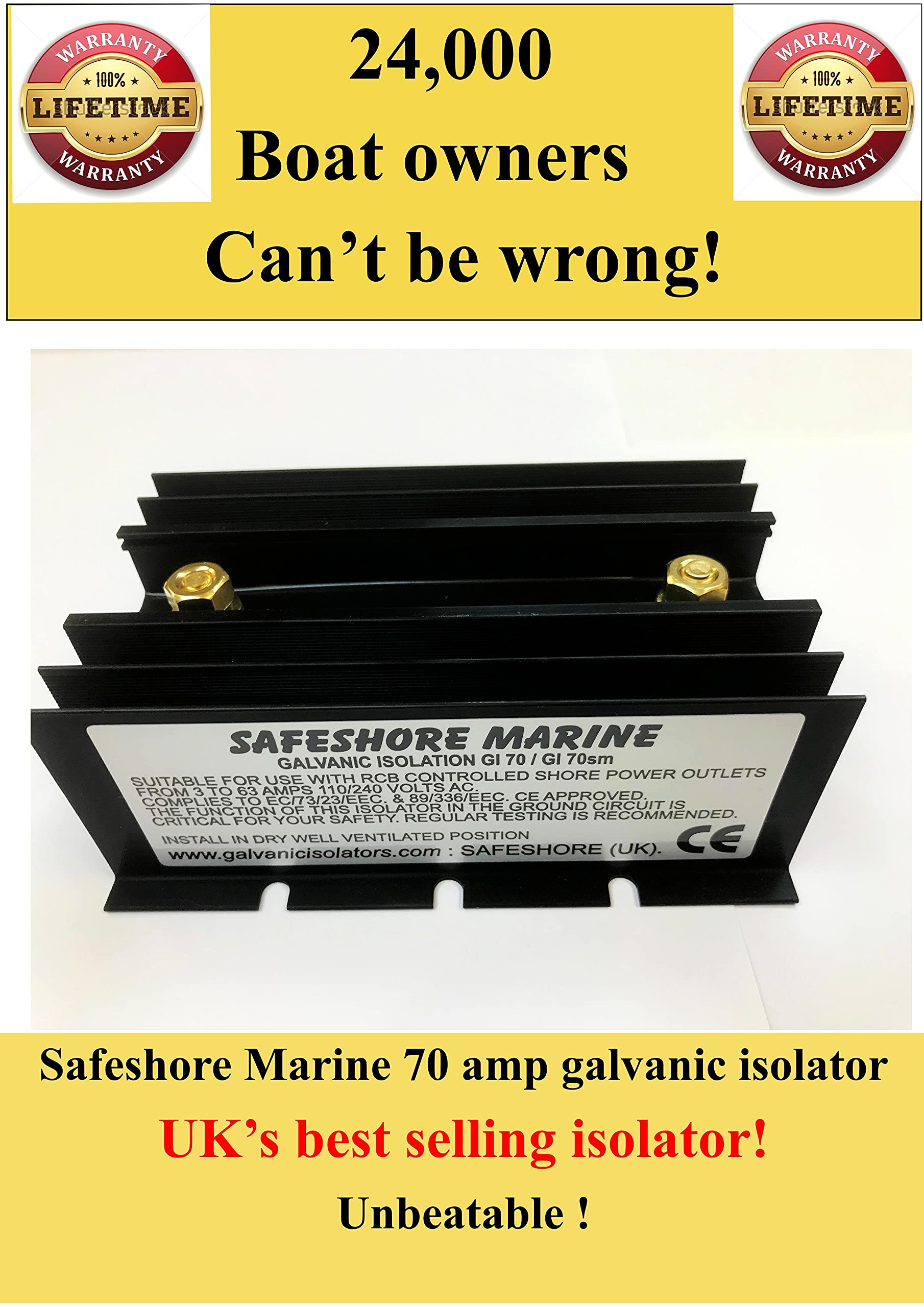 Buy Safeshore Marine galvanic isolator for corrosion protection in boats and yachts. 70 amp