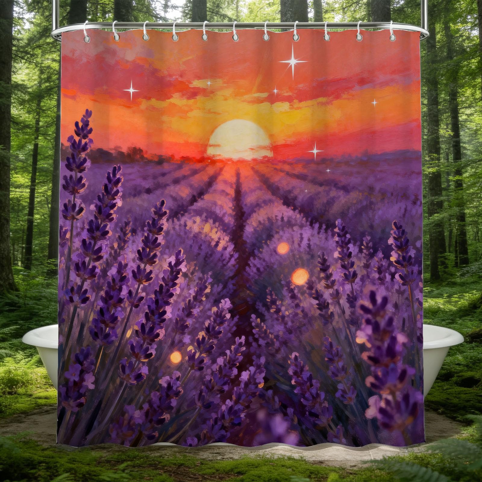 Hongduo 3D Lavender Shower Curtain for Stalls Bathtubs Cartoon Bathroom Decor Shower Curtain Set Polyester Fabric Waterproof 180x200cm/71X79 Inch with Hooks