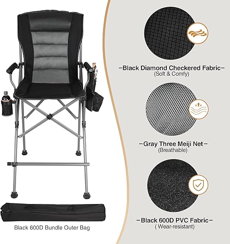 Miniatura 7 de Sillas plegables extra altas Stonehomy para adultos 330lbs, sillas director plegables de altura de barra portátiles para acampar al aire libre,