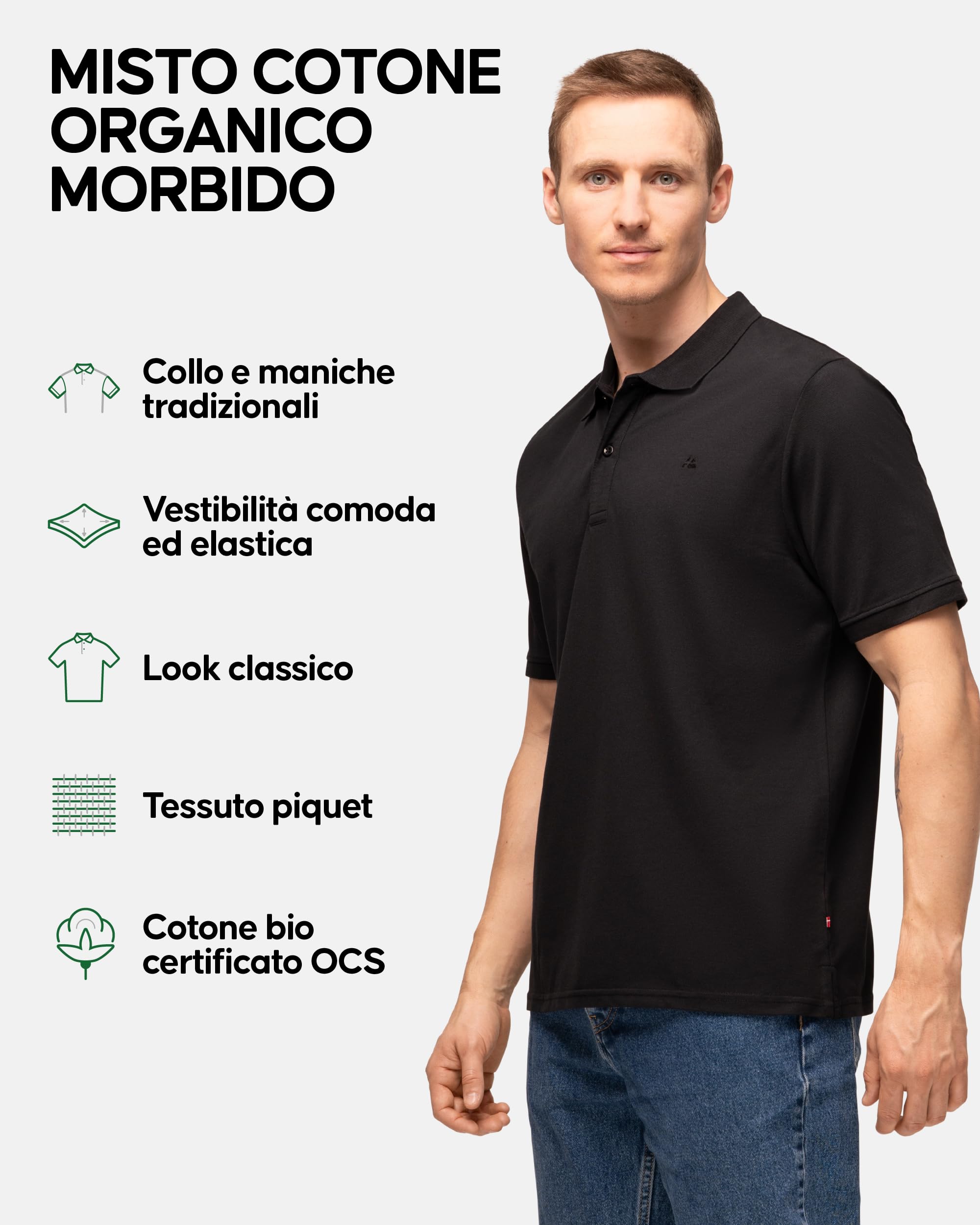 DANISH ENDURANCE Polo Uomo Manica Corta in Cotone Biologico Premium, Polo T-Shirt Uomo, Casual, 1 o 2 Paia