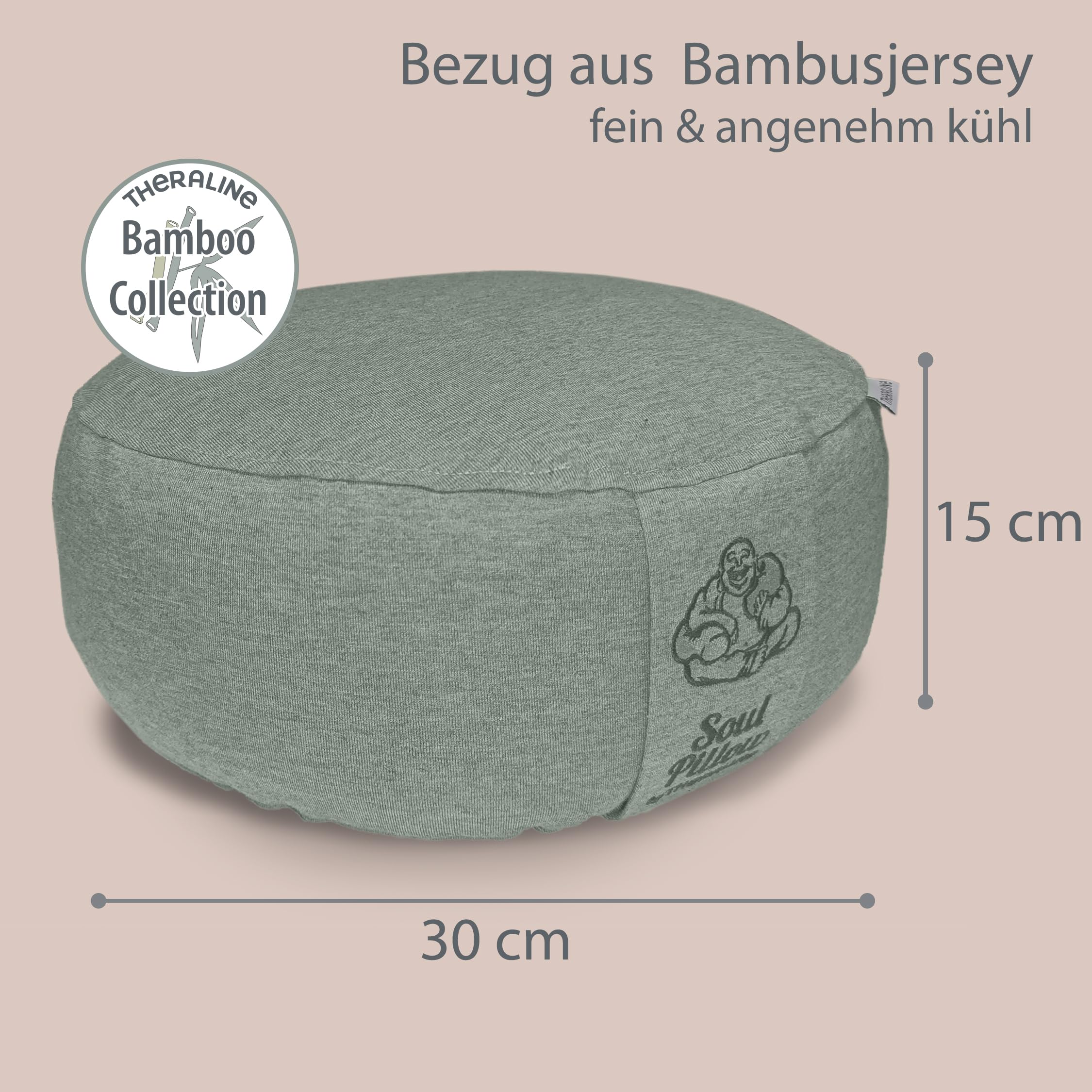 Soul Pillow Meditationskissen, Yoga Sitzkissen 15 cm hoch, Ø30cm mit Dinkelfüllung, Bezug waschbar, Sitzkissen Boden für Meditation und Yogakissen rund, OEKO TEX 100