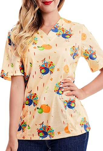 Miniatura 3 de SATINIOR Camisa de cuello con estampado de Acción de Gracias para mujer, color pavo
