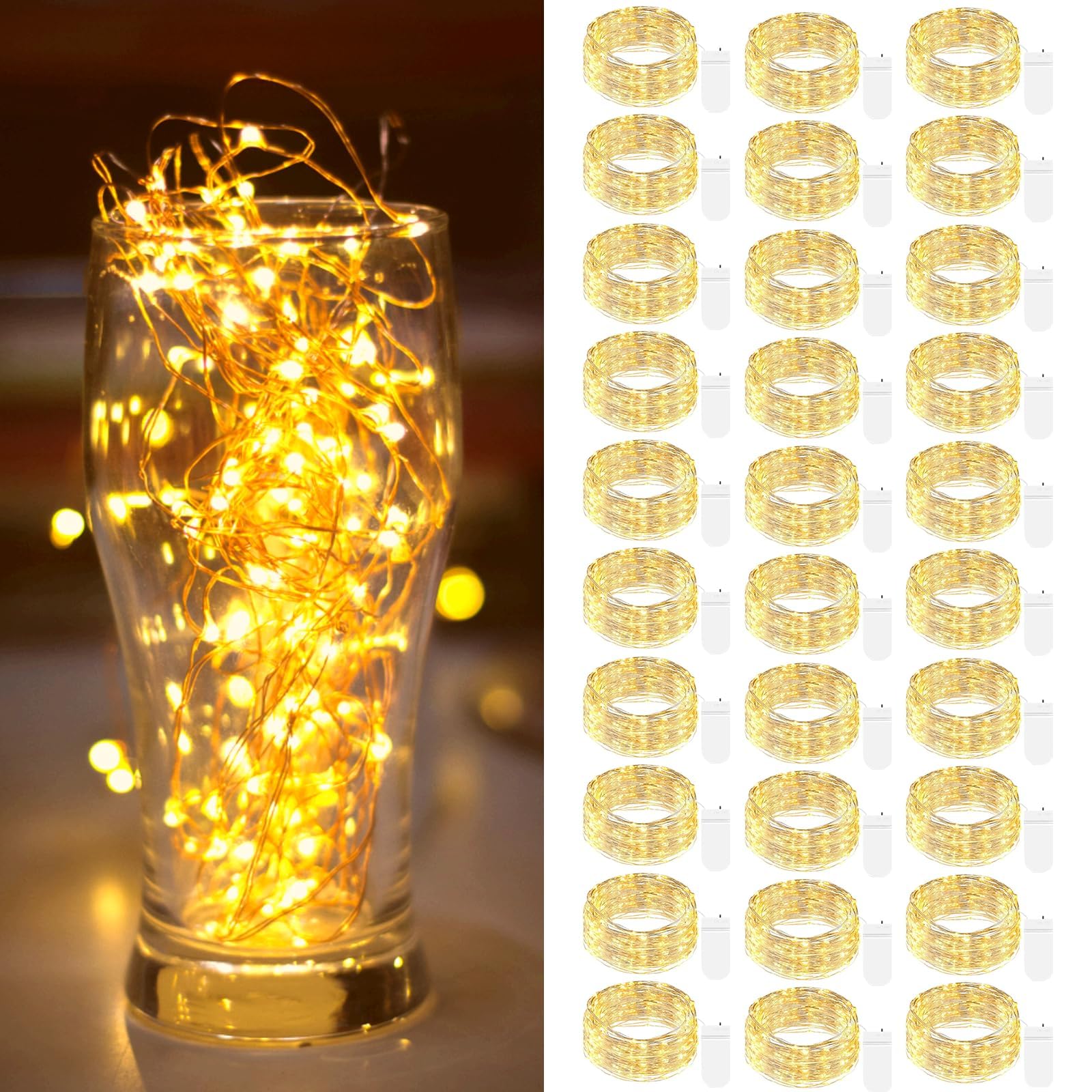 btfarm 8 Stück 20LED Mini Lichterkette mit Batterie Klein, 2M Silberdraht Kleine Lichterketten Batteriebetrieben, Micro Lichterkette Draht für Innen Weihnachten Hochzeit Party Deko, WarmWeiß