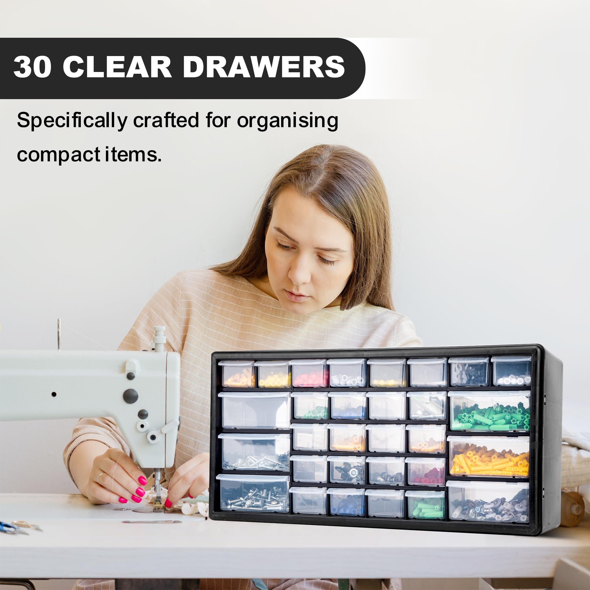 CraftGenes Schraubenaufbewahrungs-Organizer – Aufbewahrungsbox mit 30 Schubladen, verstellbaren Trennwänden, wandmontierbarer Werkzeugaufbewahrungs-Organizer (schwarz)