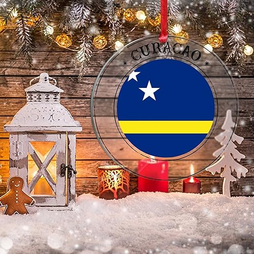 Miniatura 5 de Bandera de Curacao adorno para árbol de Navidad bandera nacional decoración de árbol de Navidad recuerdo acrílico adorno colgante para árbol de