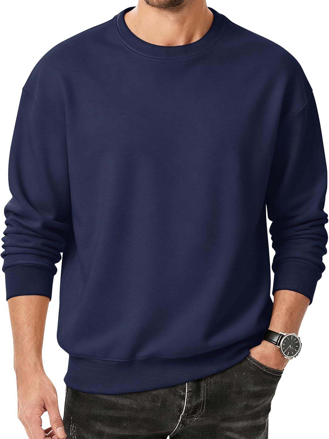 MAGCOMSEN Men's Fleece Lined Sweatshirts Long Sleeve Crewneck Pullover Winter Fall Warm Casual Sweatshirt - Image 2