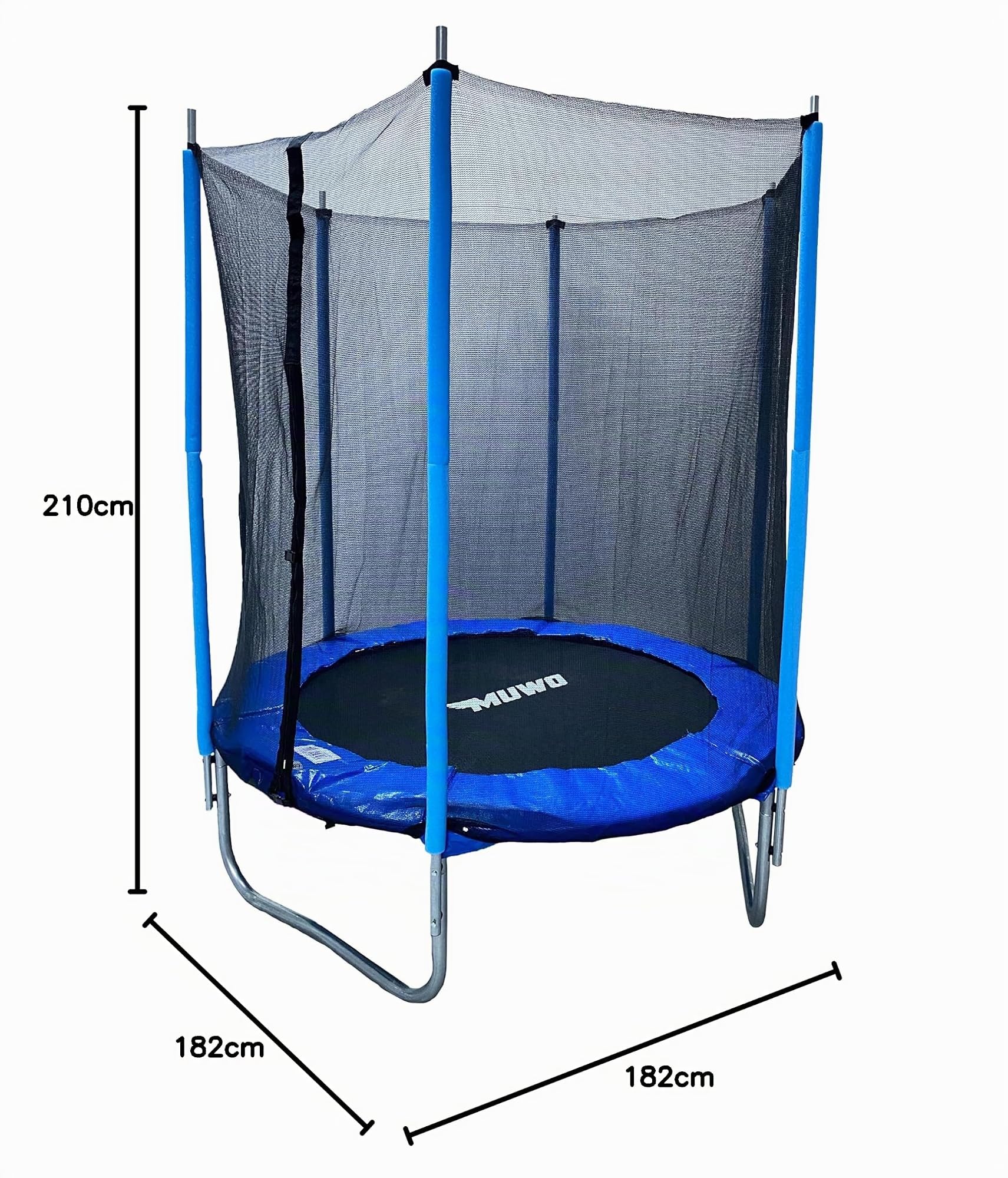 MUWO Jump Outdoor Trampolin mit Sicherheitsnetz, 182 cm, Robustes Stahlgestell, runde Sprungfläche, max. Belastbarkeit 150 kg, gepolsterte Sicherheitsstangen, inkl. Montageanleitung