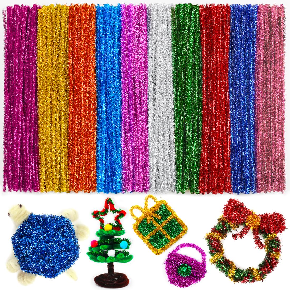 100 Limpiapipas Con Purpurina De Colores | 6 Mm X 30 Cm | Manualidades Flexibles Para Niños Y Artes Creativas | 10 Colores Brillantes