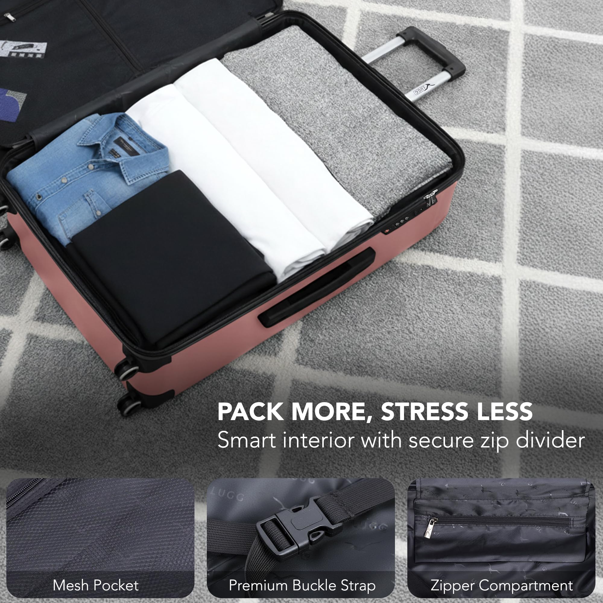 LUGG - Jetset 40cm Suitcase - 40x30x20cm- Ryanair Compatible - Underseat Size - Hard Shell ABS - Spinner & Removable Wheels - Lightweight Travel Luggage- Cream/Brown — view 118