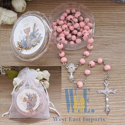 Miniatura 7 de Rosario perfumado de la Primera Comunión - 12 rosarios con caja de regalo individual y bolsa de organza.