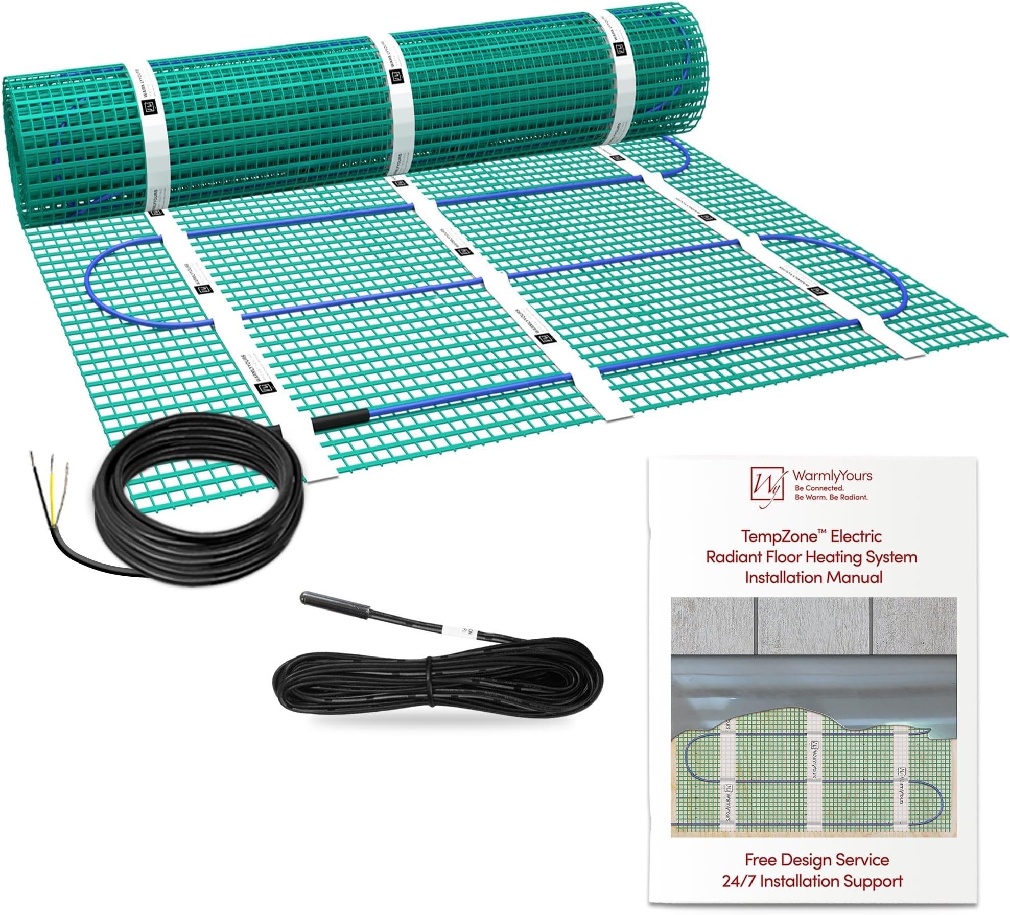 WarmlyYours Heated Floor System 36 sqft - Electric Heated Floor Mat for Fast, Even Warmth Under Tile, Stone – Ideal for Bathroom - 1.5x24 ft 120V (TempZone Flex)