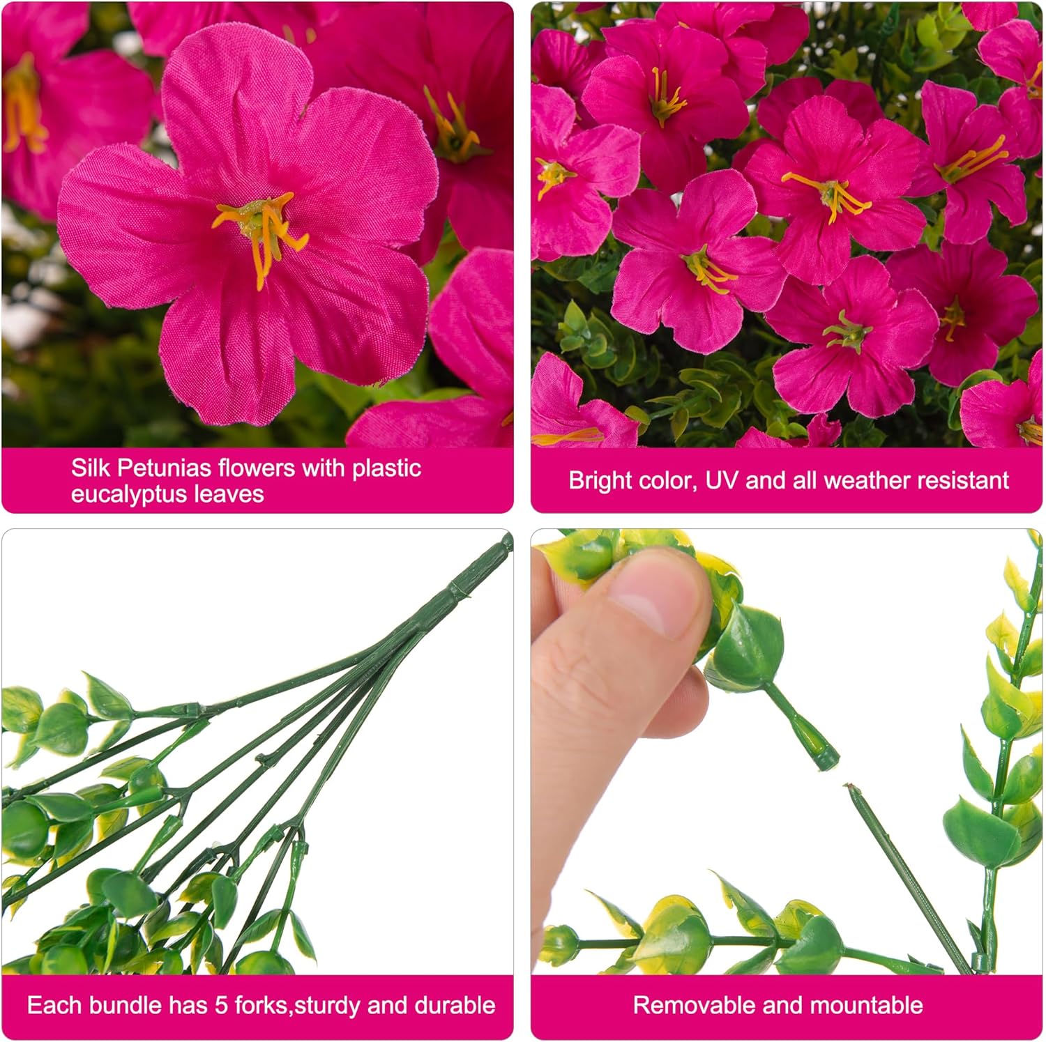 INSPRING Artificial Fake Hanging Flowers Baskets for Outdoors Spring Plants, UV Resistant Outdoor Faux Silk Petunias in Planter Look Real Morning Glory for Outside Patio Porch Balcony Garden, Fuchsia