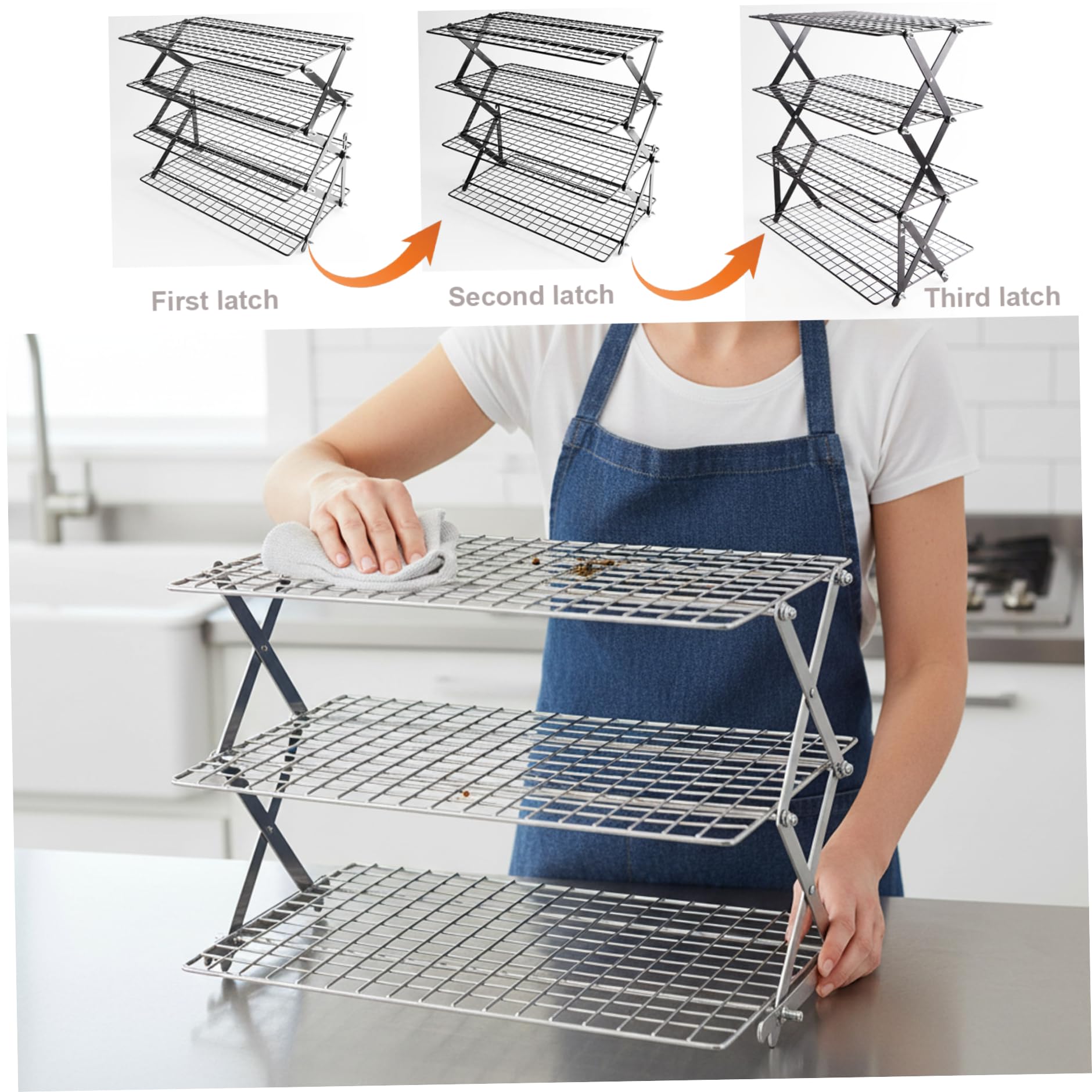 Rejillas de enfriamiento plegables para hornear Rejilla de enfriamiento para hornear de hierro hueca de 4 niveles con espacio ajustable Rejilla para galletas en forma de X para pasteles, panqueques