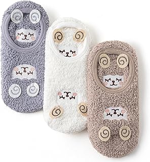 3Pairs Ankle Socks Low cut Pom Pom Fluffy Fuzzy Warm Winter Plush Slipper Socks For Women