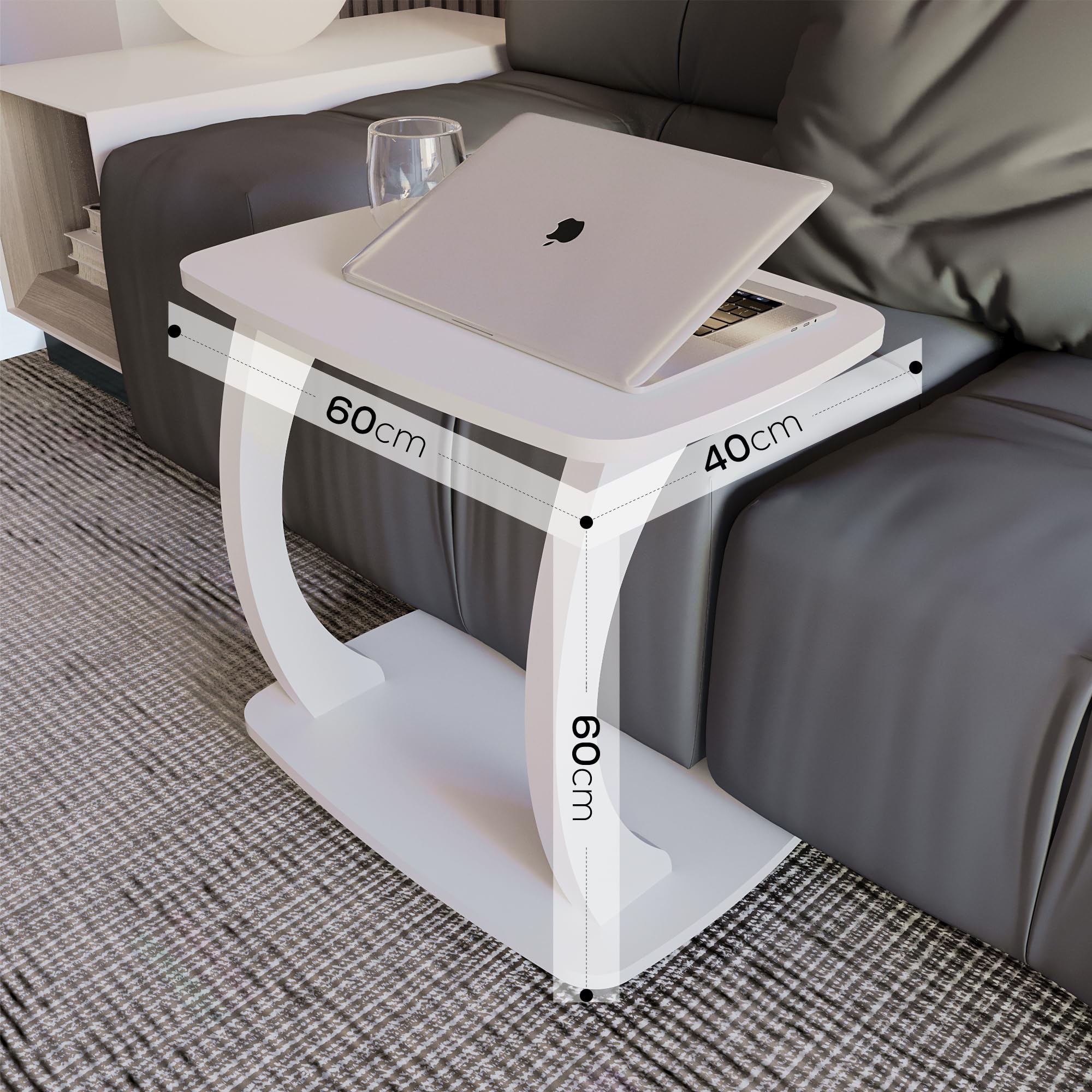 Beistelltisch Couch, mit Rollen, Laptoptisch für Couch, kleiner Wohnzimmertisch, Sofatisch in stylischem Weiß, kleiner Couchtisch fürs Wohnzimmer, ideale Ablagefläche für Laptops, Side table, Arasta