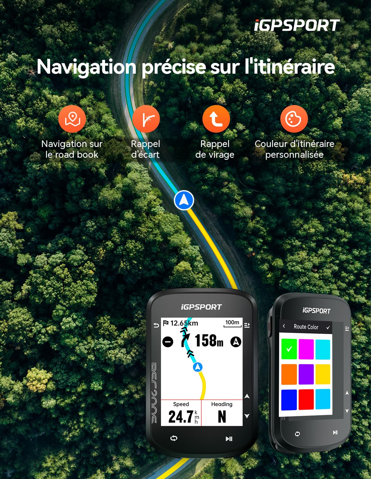 iGPSPORT BSC200S Compteur Velo sans Fil, Écran Couleur 2.4" Navigation Routière, Enregistrement Continu Détection de Mouvement Navigation à Une Touche, 100 Données Compteur Velo GPS