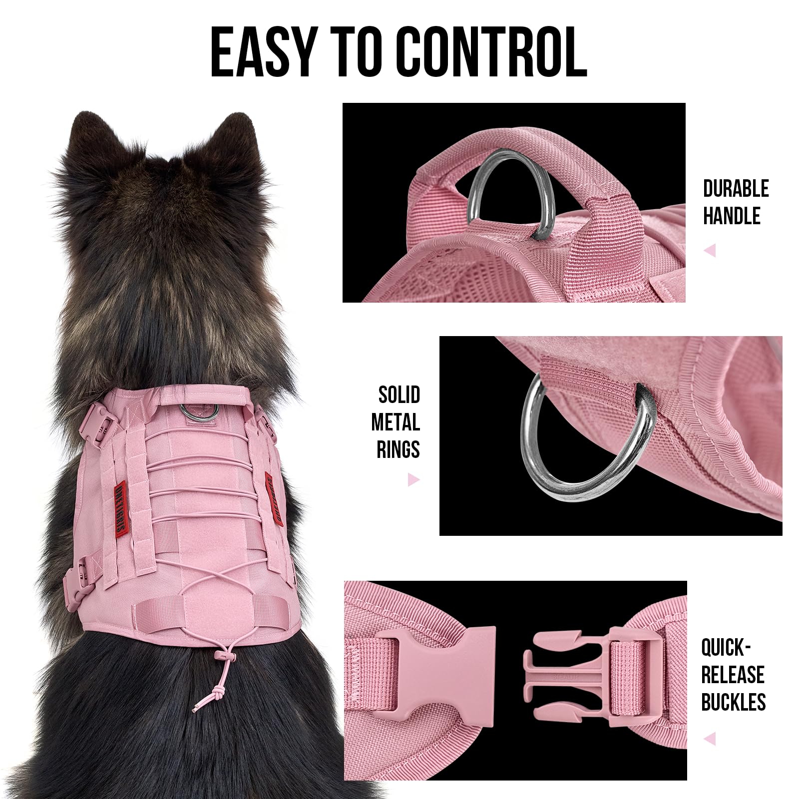 Tactical Dog Harness with Handle, Military No-Pull Service Dog Vest for Large Dogs Adjustable Dog Harness for Walking Hiking Training - Image 4