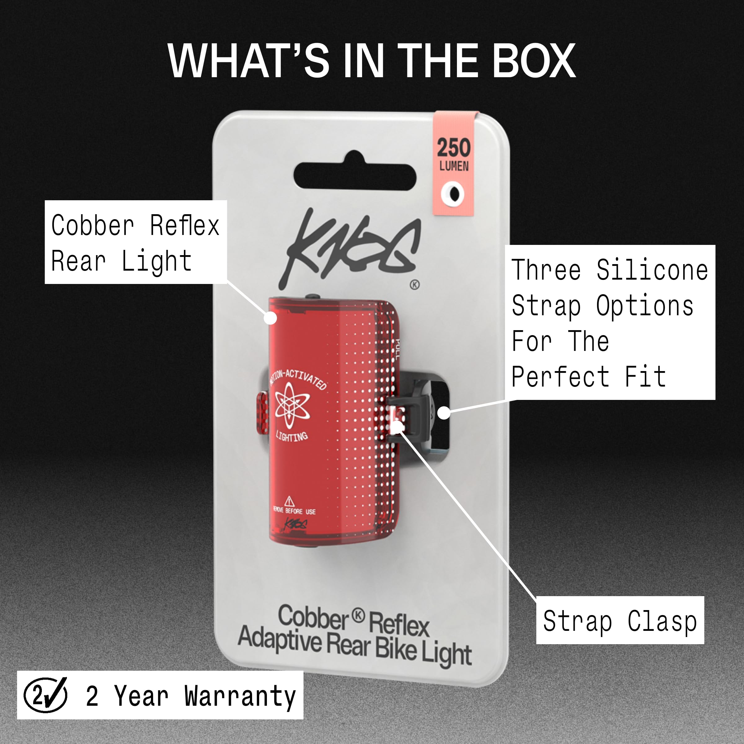 Knog Cobber Reflex Feu arrière de vélo rechargeable USB-C 250 lumens | Feu arrière de 250 lumens avec visibilité à 330 °, charge USB-C, étanchéité IP67 et jusqu'à 70 heures d'autonomie