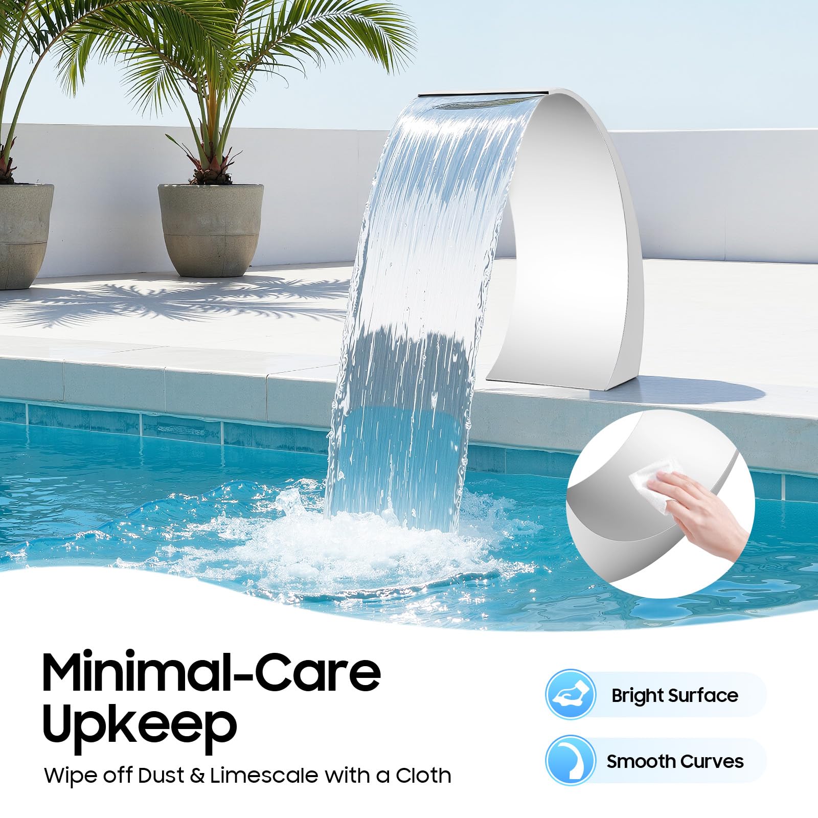 Piscina cascada fuente de acero inoxidable piscina piscina fuente jardín estanque decoración cascadas fuente diseño curvado 30 x 60 cm