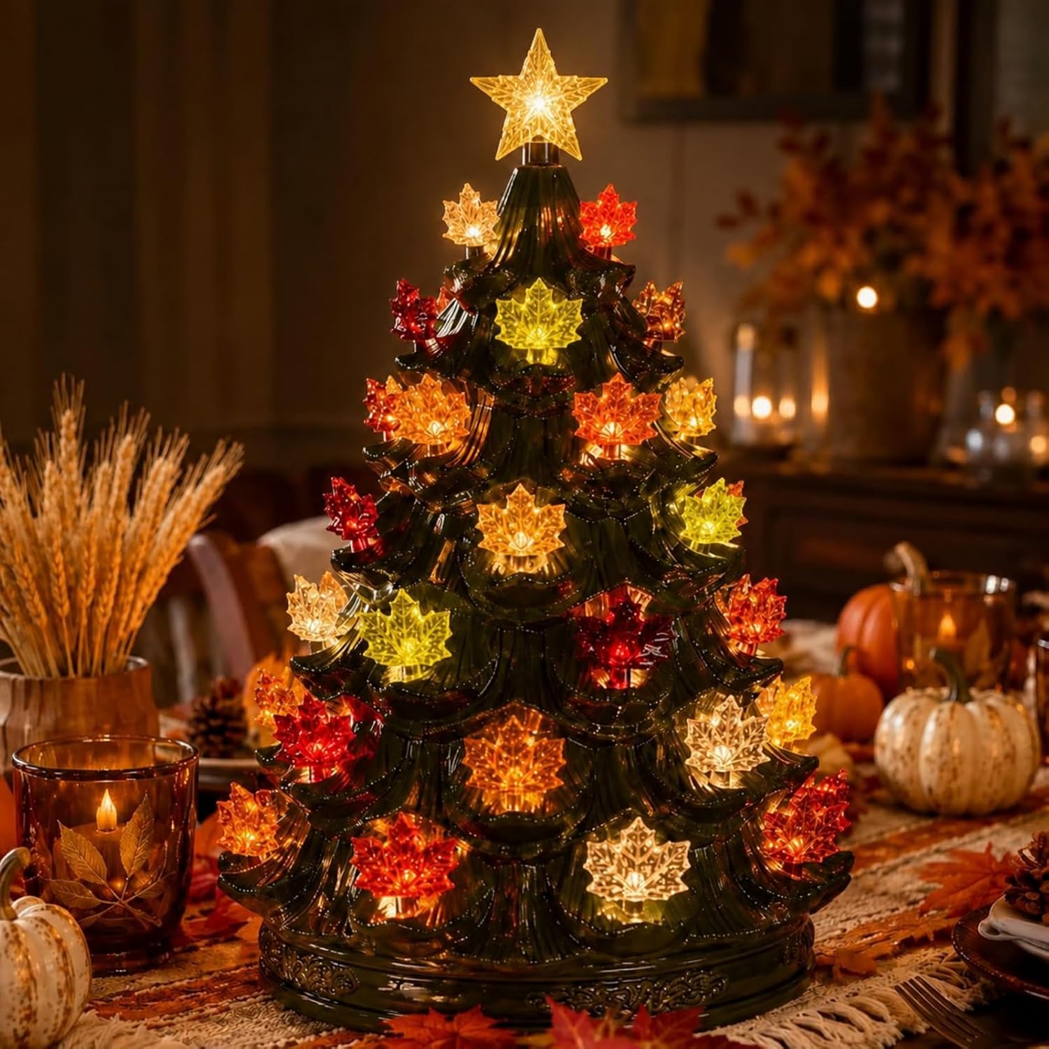 Gerrii 60pcs Fall Ceramic Tree Replacement Lights, Maple Leaf, 6 Color
