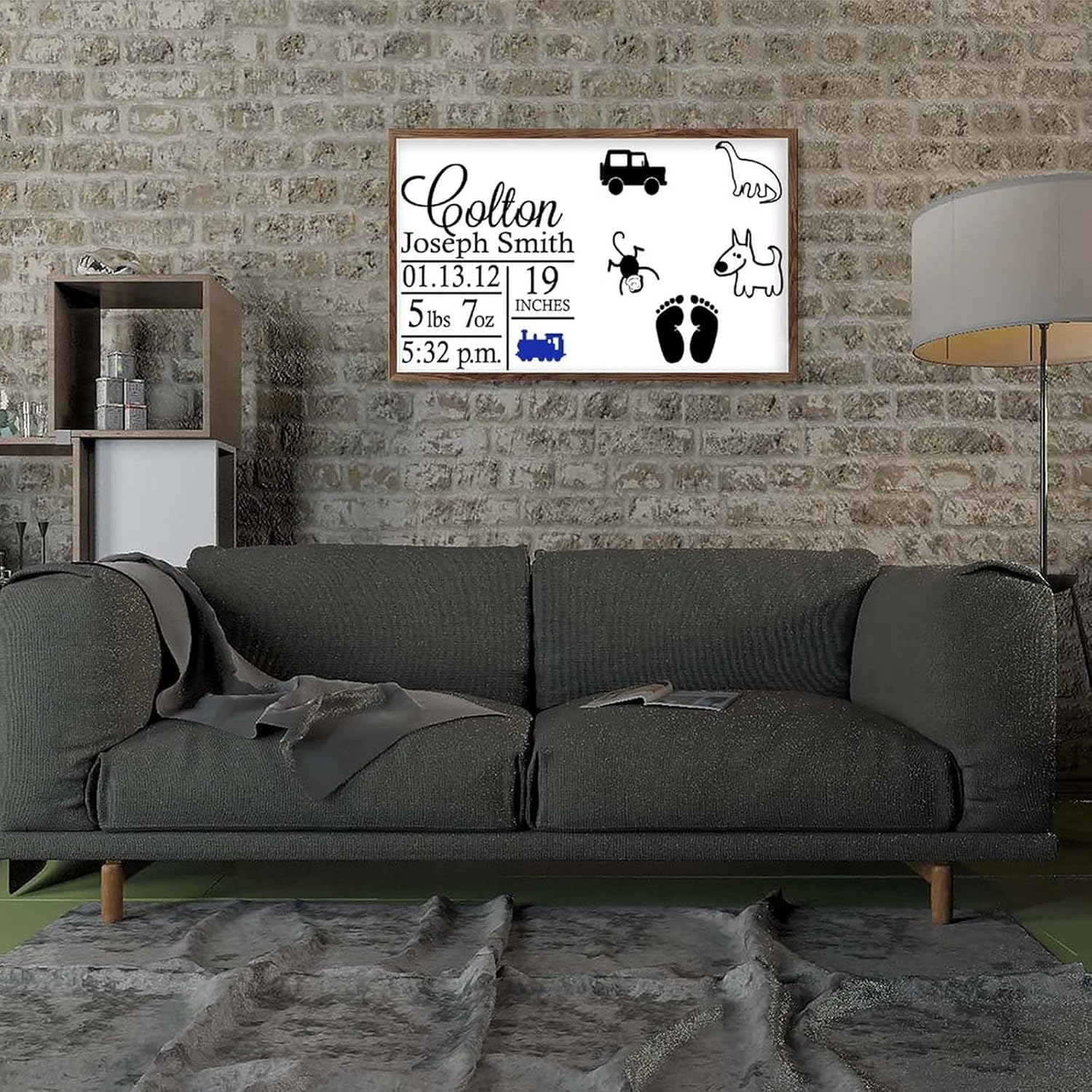 Wooden Framed Sign Wall Art Baby Boy Announcement Personalized Sign White-C5 33x55cm (13x22 Inch)