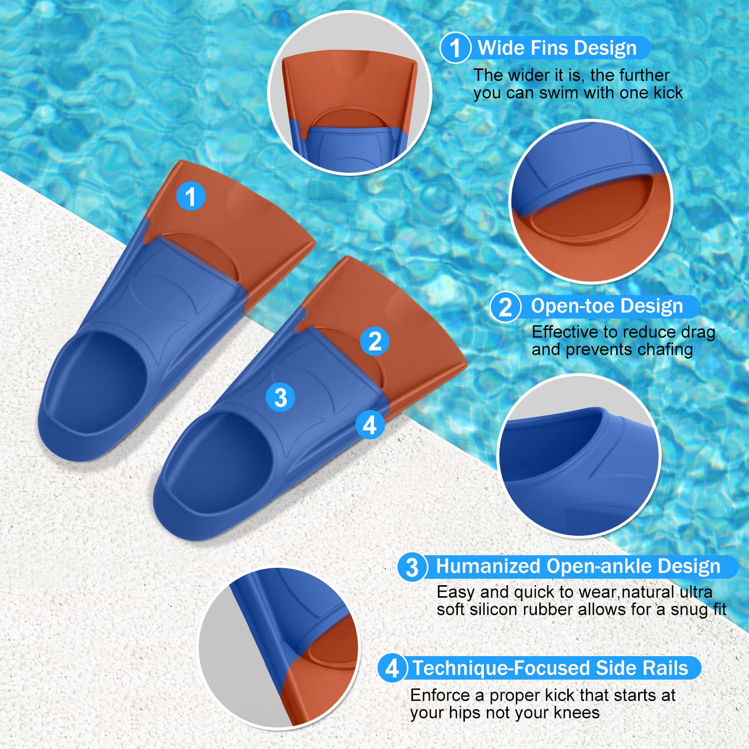 Gintenco Swim Fins, Kids Swim Training Fins for Lap Swimming, Travel