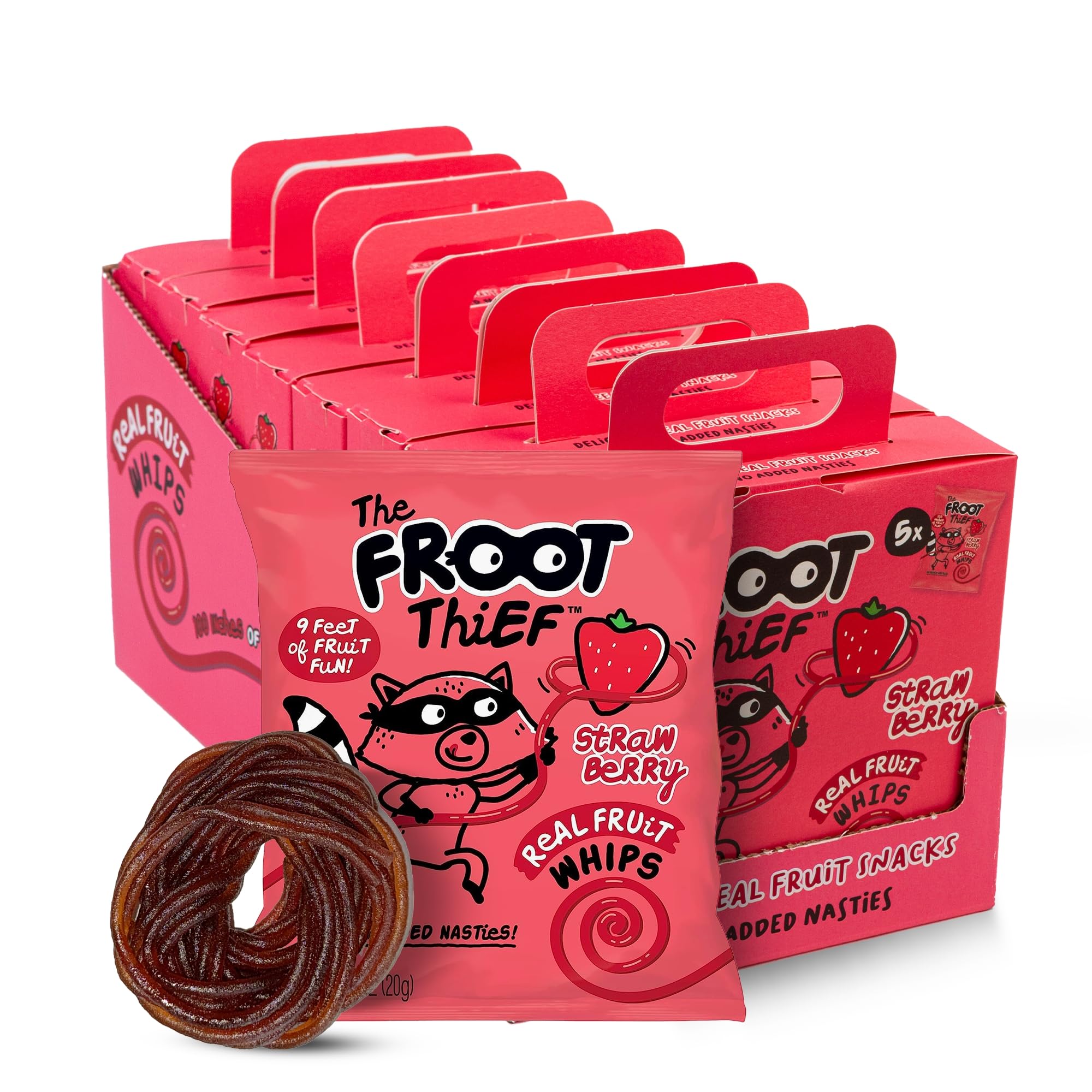 THE FROOT THIEFReal Fruit Snack Whips, Strawberry, Nut Free, Perfect for School Lunches and Snacks, Individual Bags Kids Snacks, 40 Pack