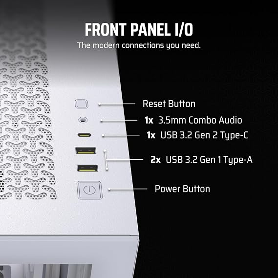 CORSAIR 3500X Mid-Tower ATX PC Case – Panoramic Tempered Glass – Reverse Connection Motherboard Compatible – No Fans Included – White