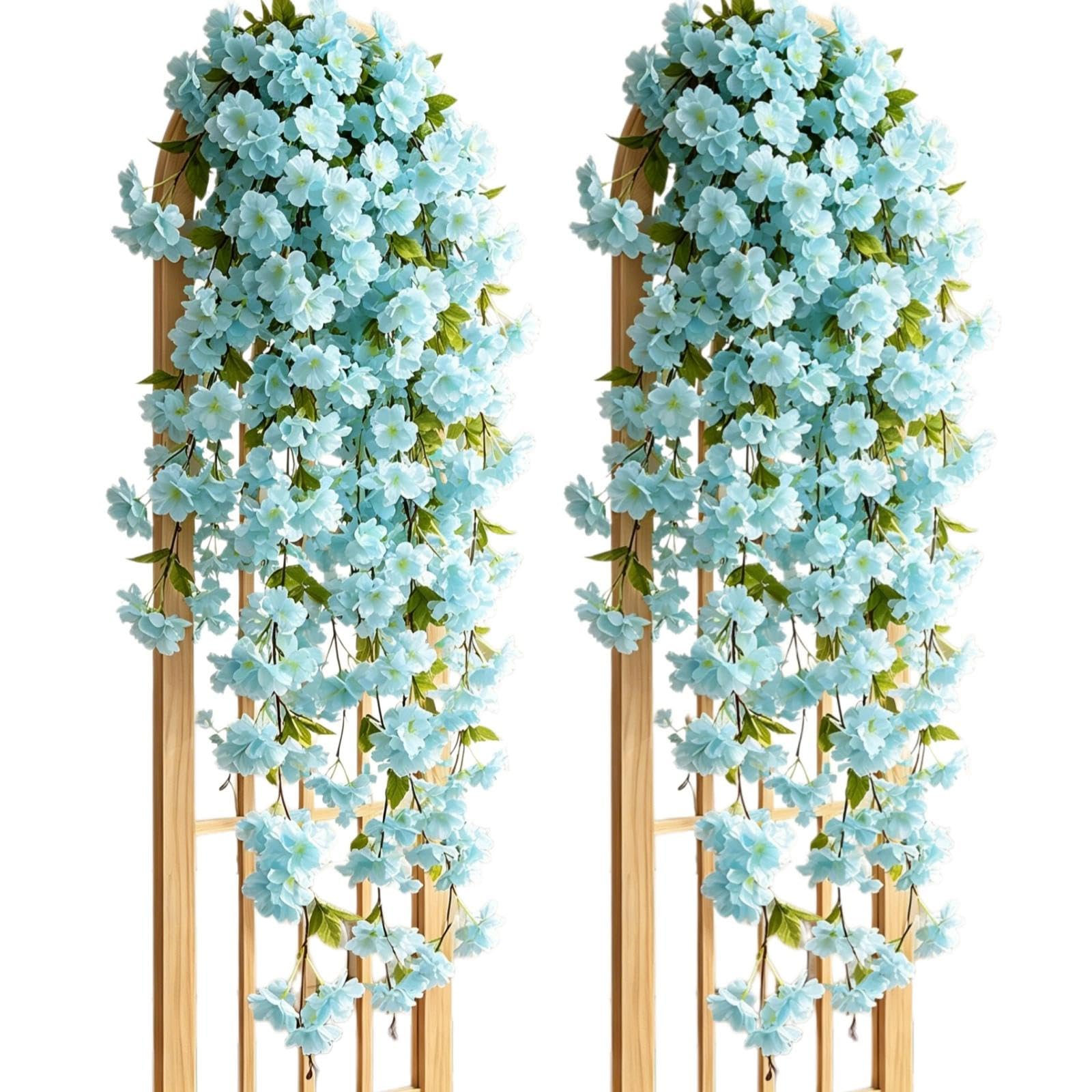 HUANYO Artificial Flowers Vine 3 Packs – 2.2m Each Fake Faux Silk Flower Garland for Outdoor Garden Fence Wall Home Decoration (Total 270 Flowers) (blue)