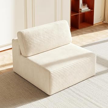 40" Oversized Corduroy Modular Armless Chair, Boneless Cloud, Beige