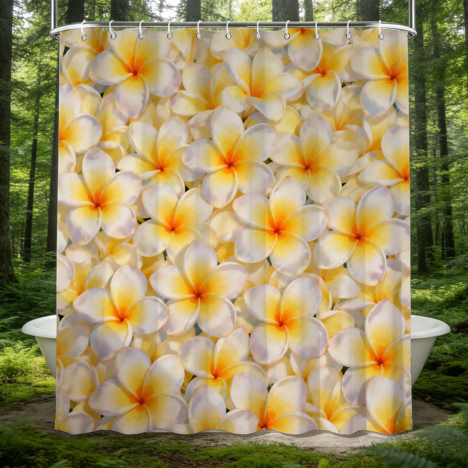 Hongduo 3D Frangipani Shower Curtain for Stalls Bathtubs Snowy Flowers Bathroom Decor Shower Curtain Set Polyester Fabric Waterproof 180x180cm/71X71 Inch with Hooks